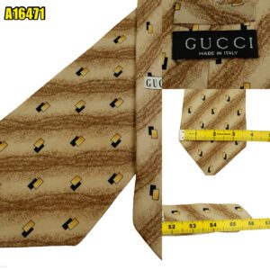 Gucci Tie Silk Brown Geometric Italy (US Import Tax Included) มุมที่ 1