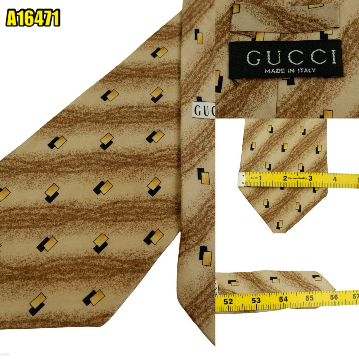created by photogrid Gucci Tie Silk Brown Geometric Italy (US Import Tax Included) มุมที่ 1