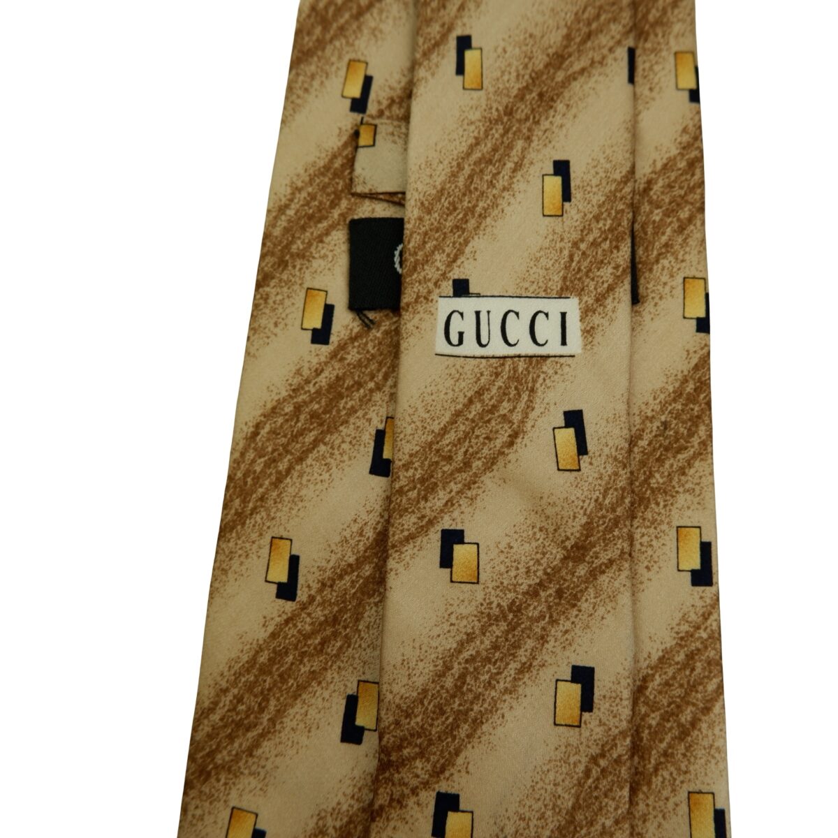 a16471 10 Gucci Tie Silk Brown Geometric Italy (US Import Tax Included) มุมที่ 10