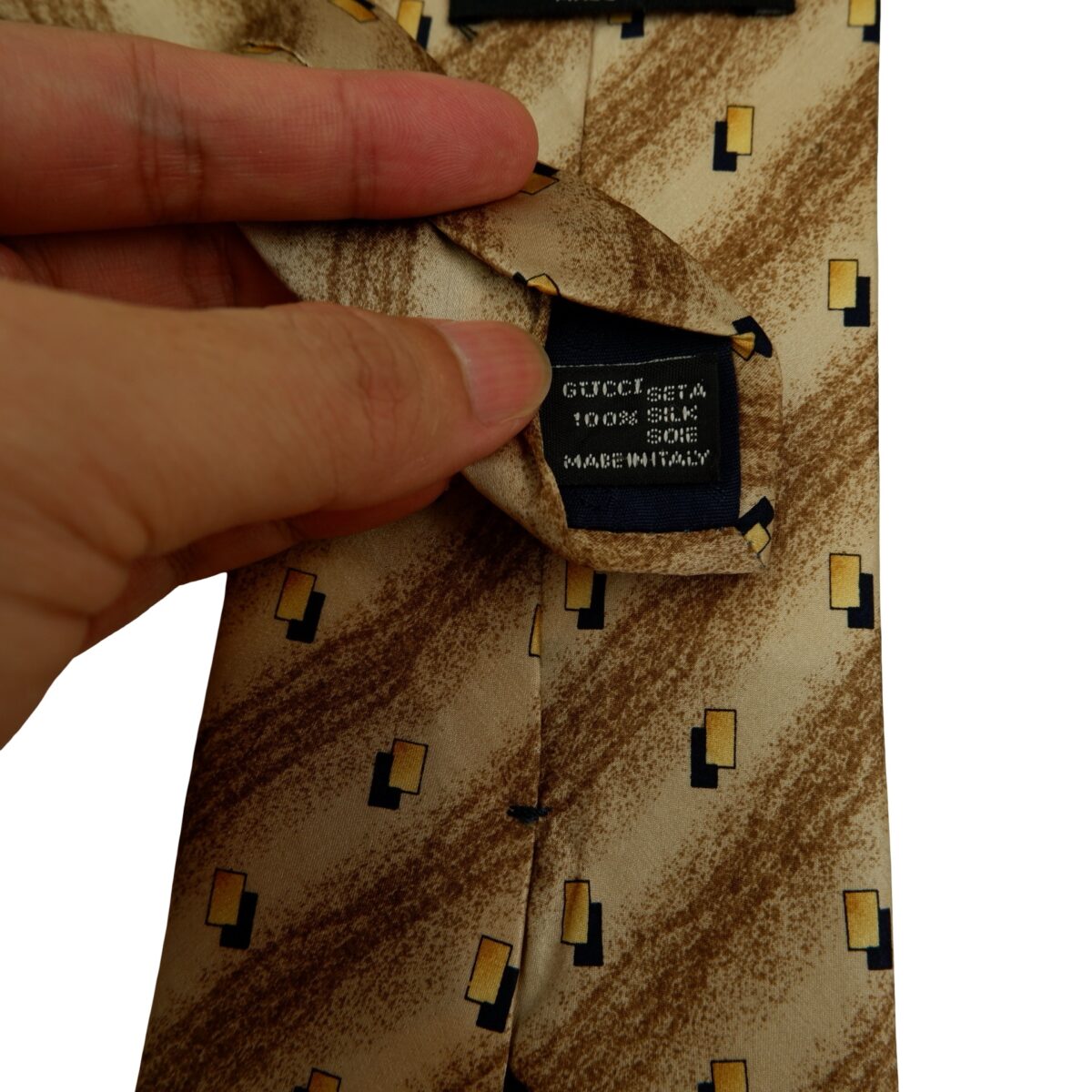 a16471 11 Gucci Tie Silk Brown Geometric Italy (US Import Tax Included) มุมที่ 11