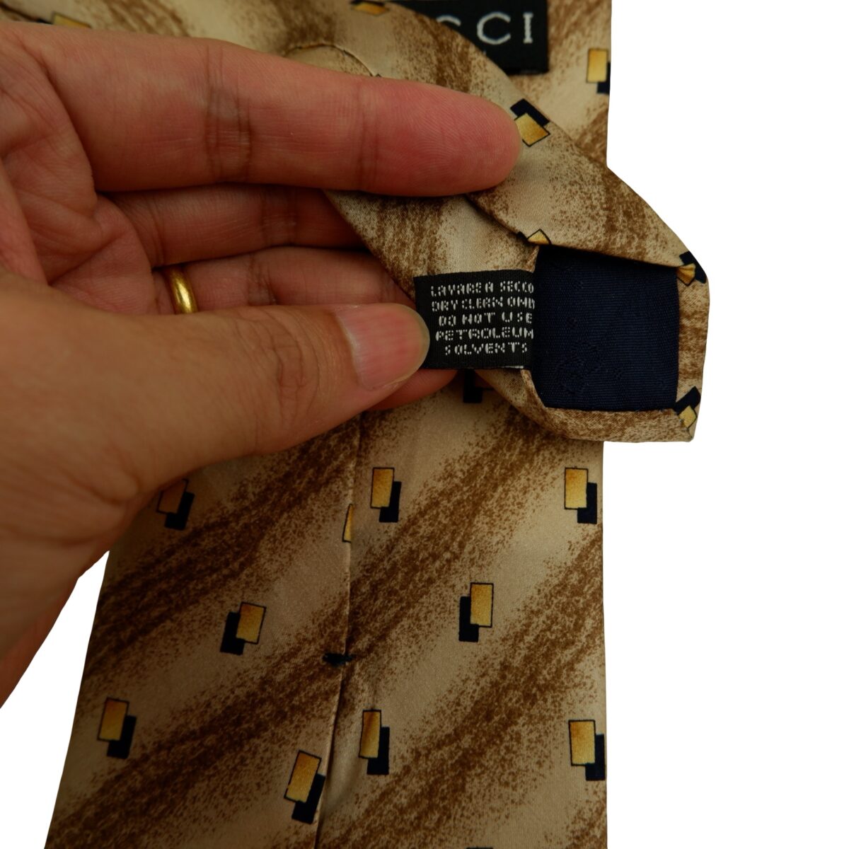 a16471 12 Gucci Tie Silk Brown Geometric Italy (US Import Tax Included) มุมที่ 12