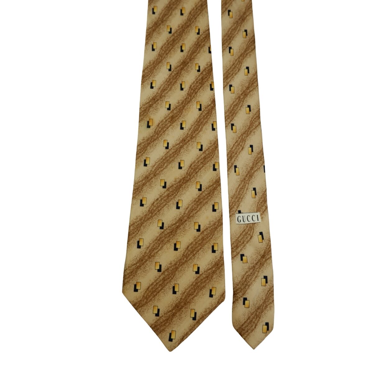 a16471 3 Gucci Tie Silk Brown Geometric Italy (US Import Tax Included) มุมที่ 3