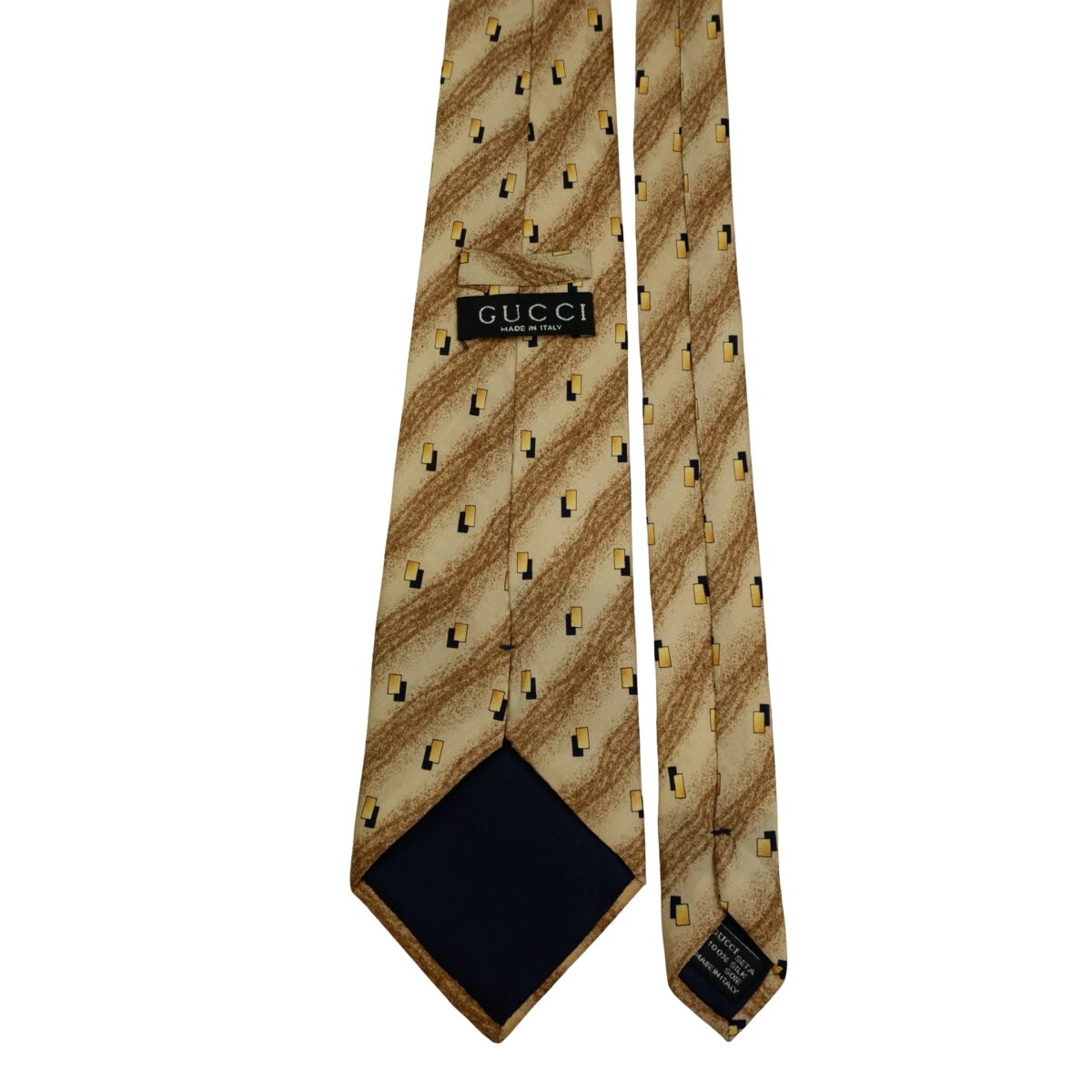 a16471 4 Gucci Tie Silk Brown Geometric Italy (US Import Tax Included) มุมที่ 4
