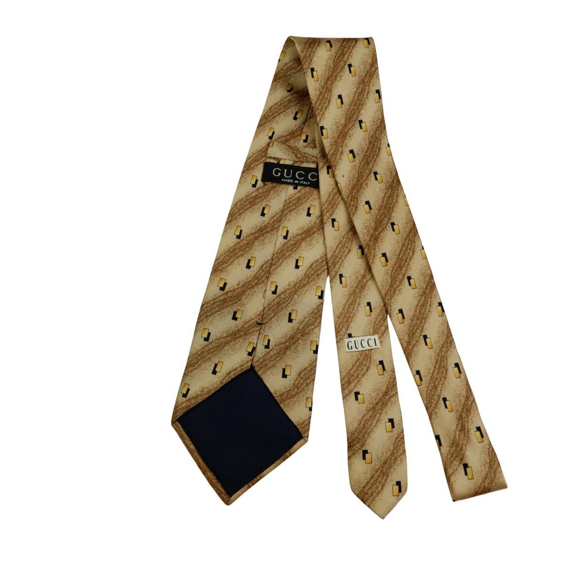 a16471 7 Gucci Tie Silk Brown Geometric Italy (US Import Tax Included) มุมที่ 7