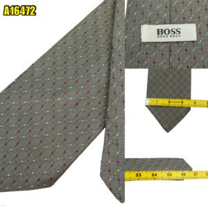 Hugo Boss Tie Silk Gray Geometric Italy (US Import Tax Included) มุมที่ 1