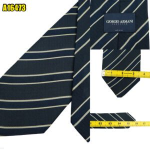 Giorgio Armani Tie Silk Dark Navy Stripe Italy (US Import Tax Included) มุมที่ 1