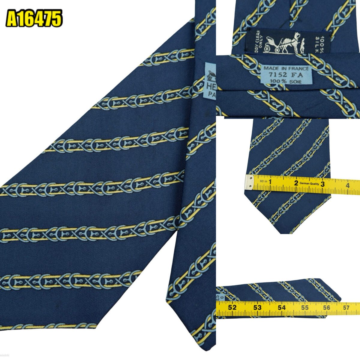 created by photogrid Hermes Tie Silk Blue Stripe France (US Import Tax Included) มุมที่ 1
