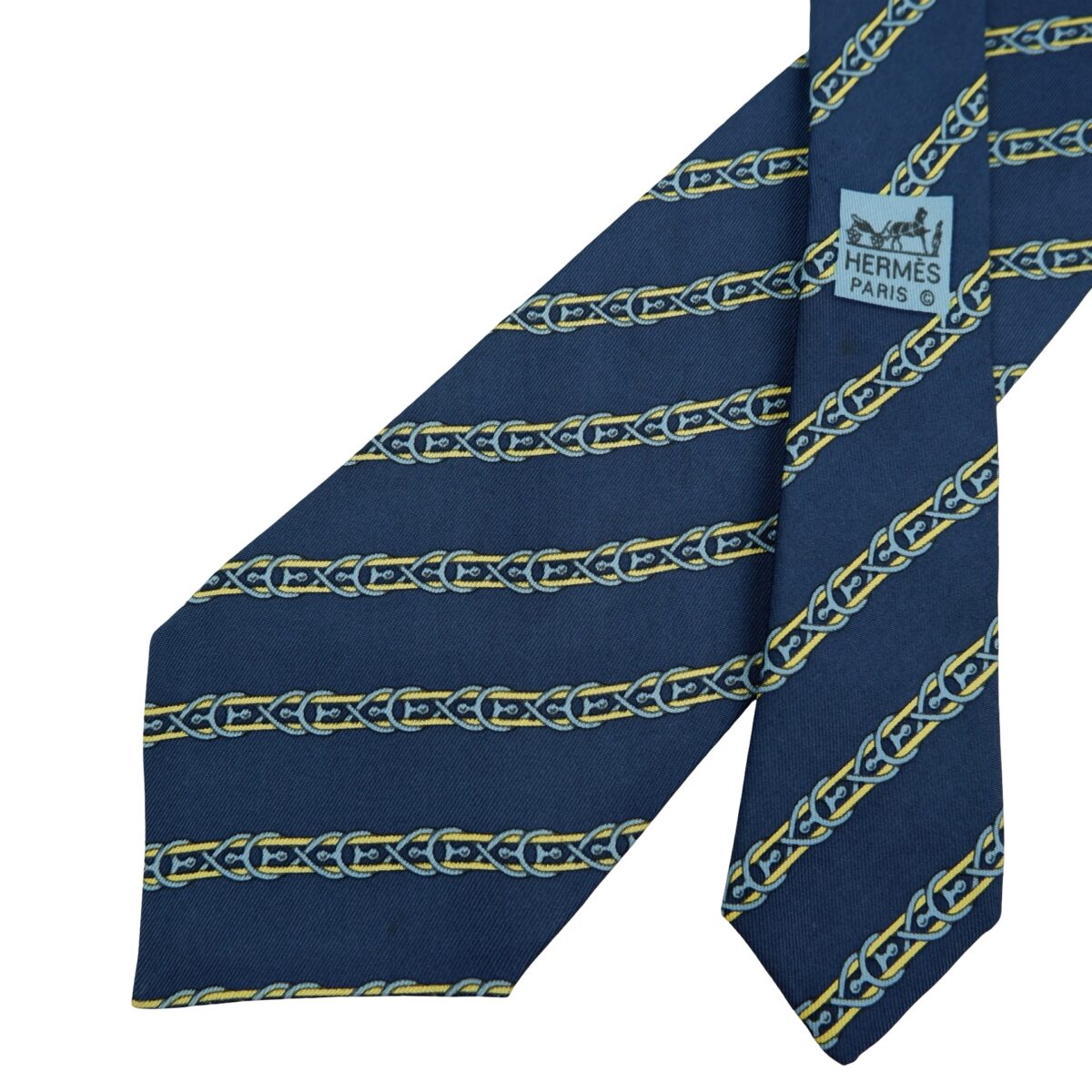 a16475 2 Hermes Tie Silk Blue Stripe France (US Import Tax Included) มุมที่ 2