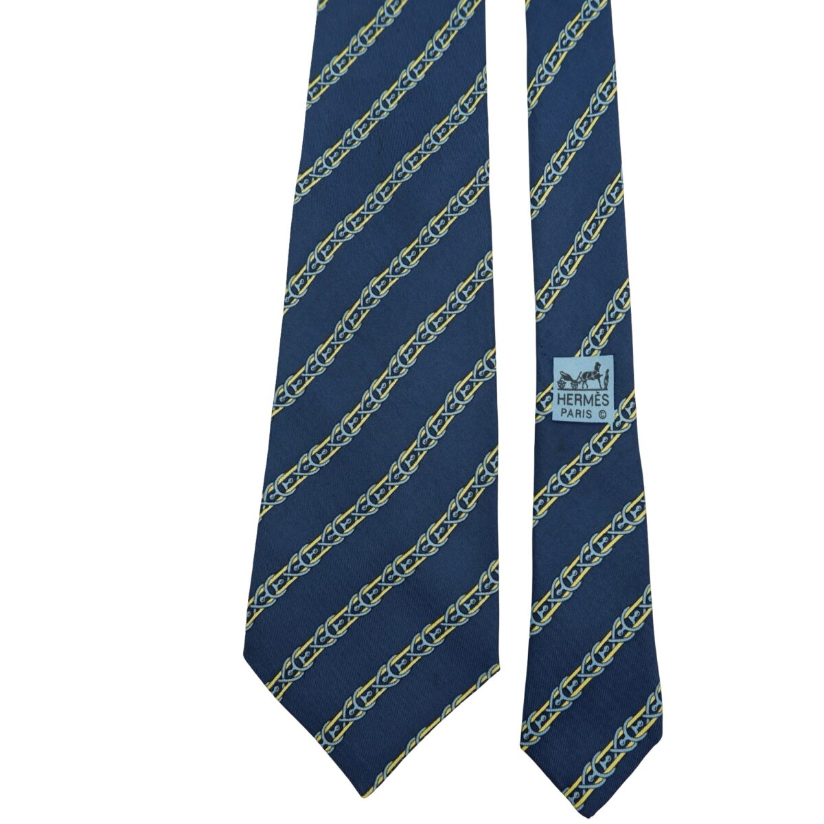 a16475 3 Hermes Tie Silk Blue Stripe France (US Import Tax Included) มุมที่ 3