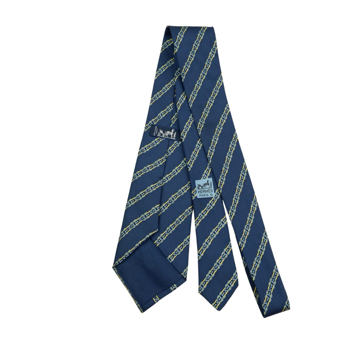 a16475 7 Hermes Tie Silk Blue Stripe France (US Import Tax Included) มุมที่ 7