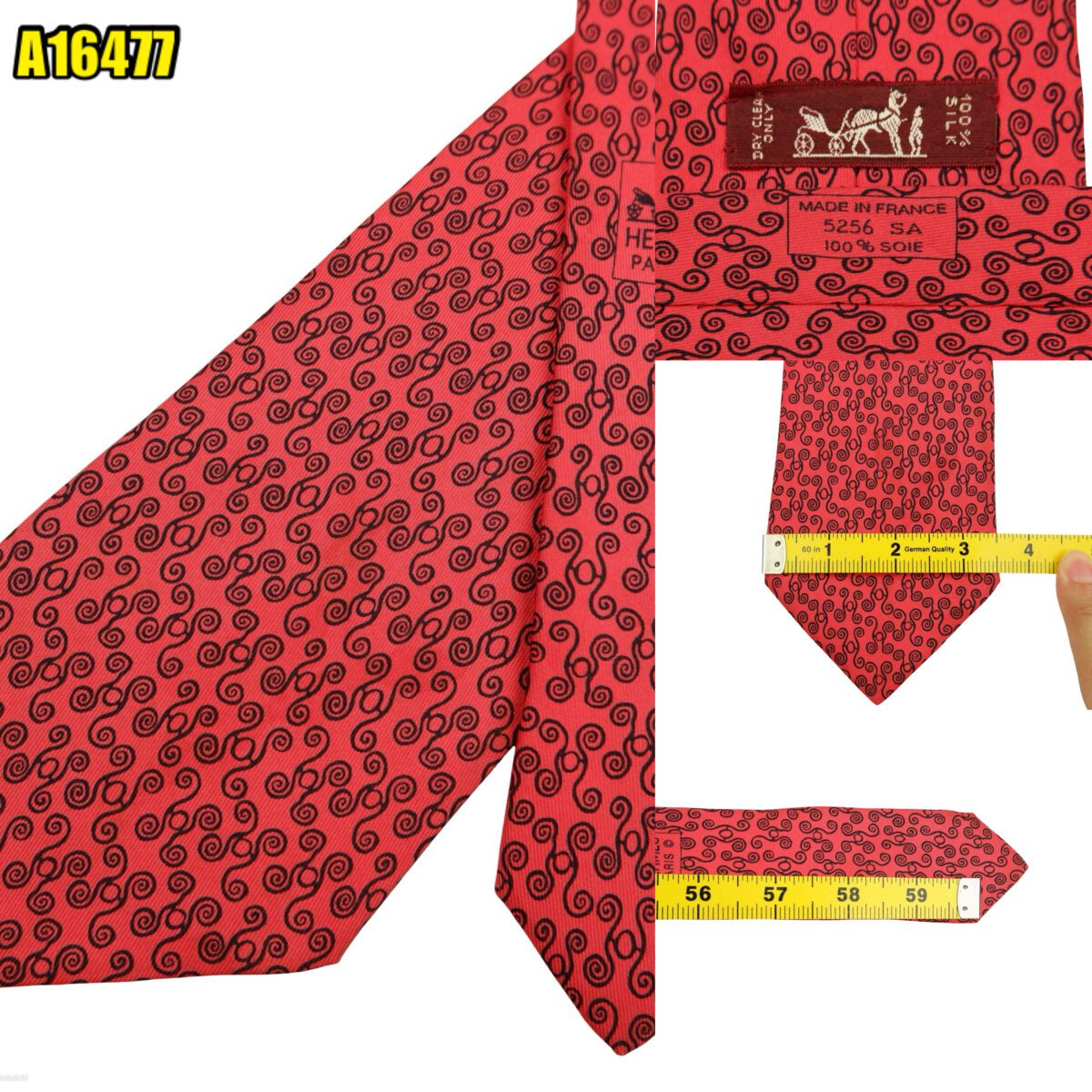 Hermes Tie Silk Red Geometric (US Import Tax Included) | mesabb clothing Hermes Tie Silk Red Geometric (US Import Tax Included) มุมที่ 1