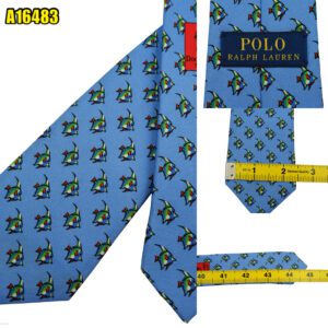 Polo Ralph Lauren Tie Silk Blue Animal Pattern Italy (US Import Tax Included) มุมที่ 1
