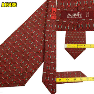 Hermes Tie Silk Brown Geometric France (US Import Tax Included) มุมที่ 1