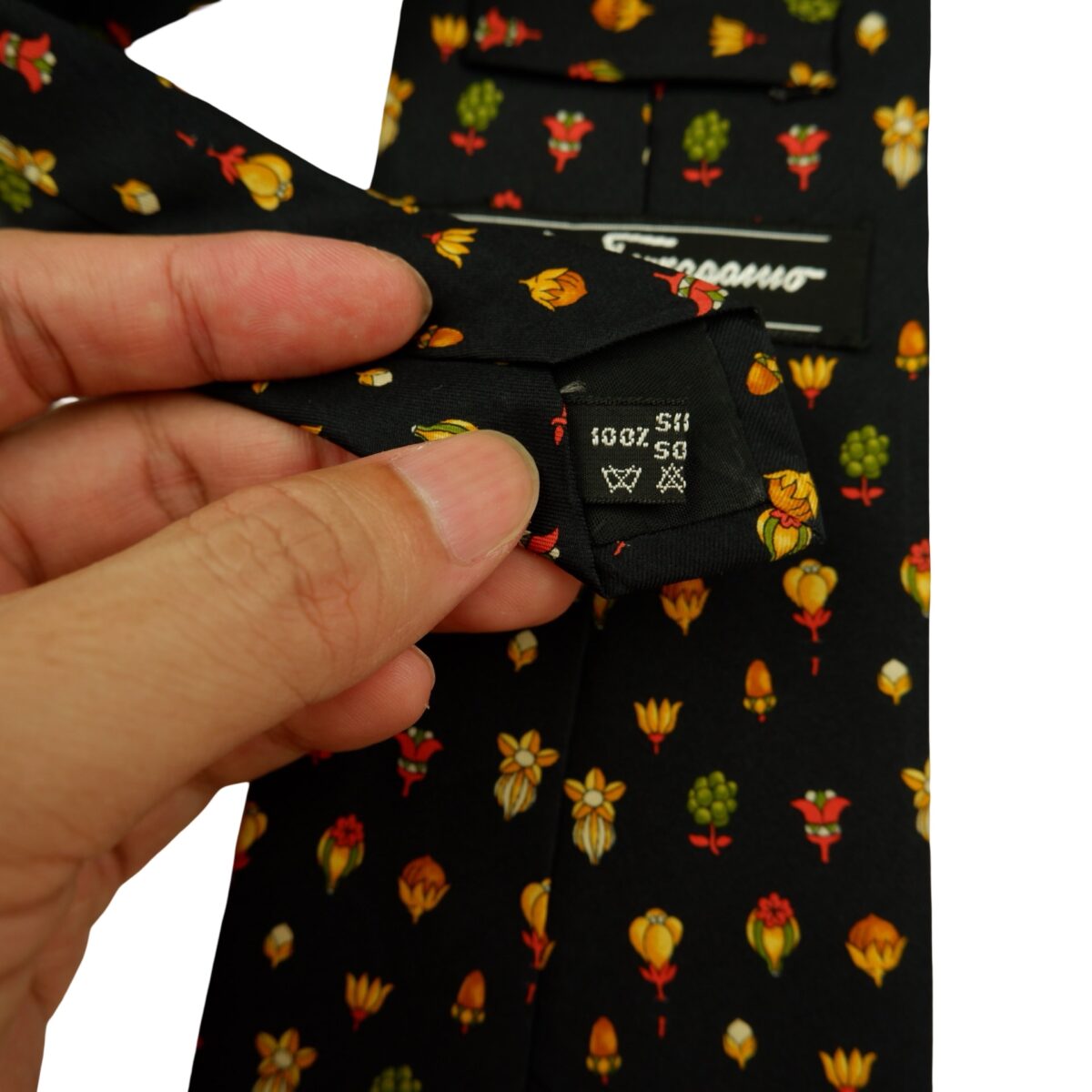 a16488 10 Salvatore Ferragamo Tie Silk Black Floral Pattern Italy (US Import Tax Included) มุมที่ 10