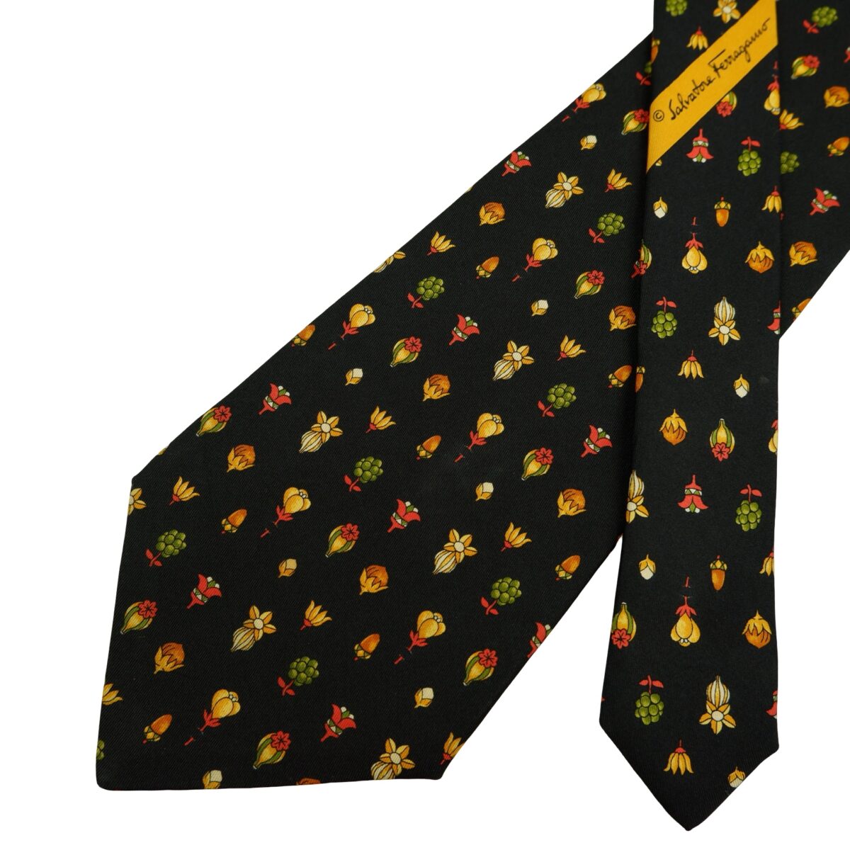a16488 2 Salvatore Ferragamo Tie Silk Black Floral Pattern Italy (US Import Tax Included) มุมที่ 2