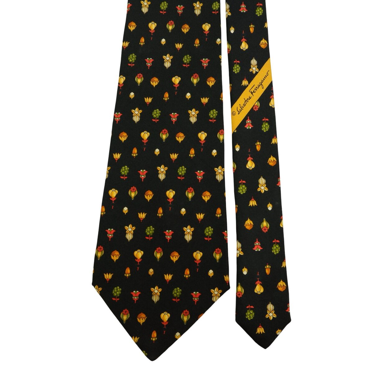 a16488 3 Salvatore Ferragamo Tie Silk Black Floral Pattern Italy (US Import Tax Included) มุมที่ 3
