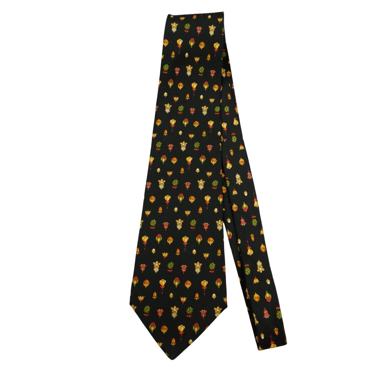 a16488 5 Salvatore Ferragamo Tie Silk Black Floral Pattern Italy (US Import Tax Included) มุมที่ 5