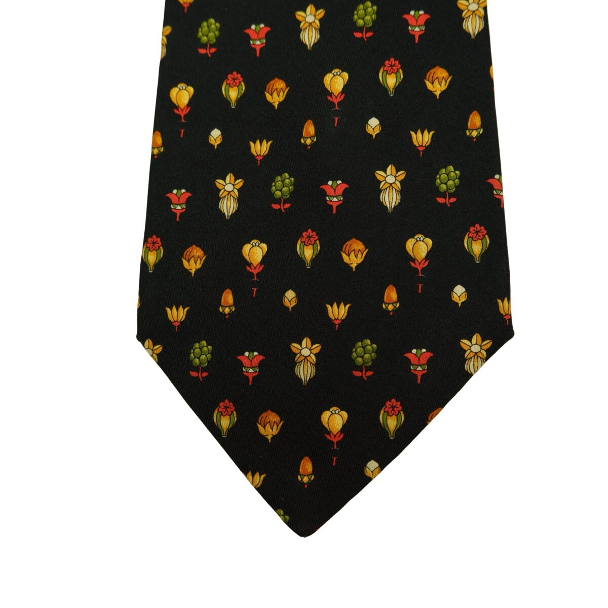 a16488 6 Salvatore Ferragamo Tie Silk Black Floral Pattern Italy (US Import Tax Included) มุมที่ 6