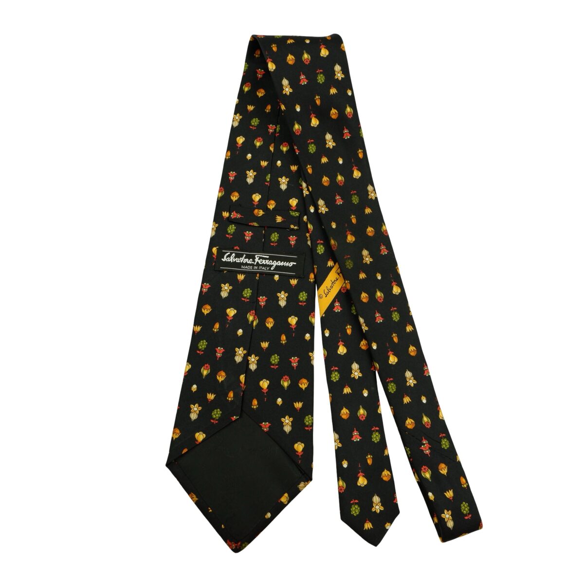 a16488 7 Salvatore Ferragamo Tie Silk Black Floral Pattern Italy (US Import Tax Included) มุมที่ 7