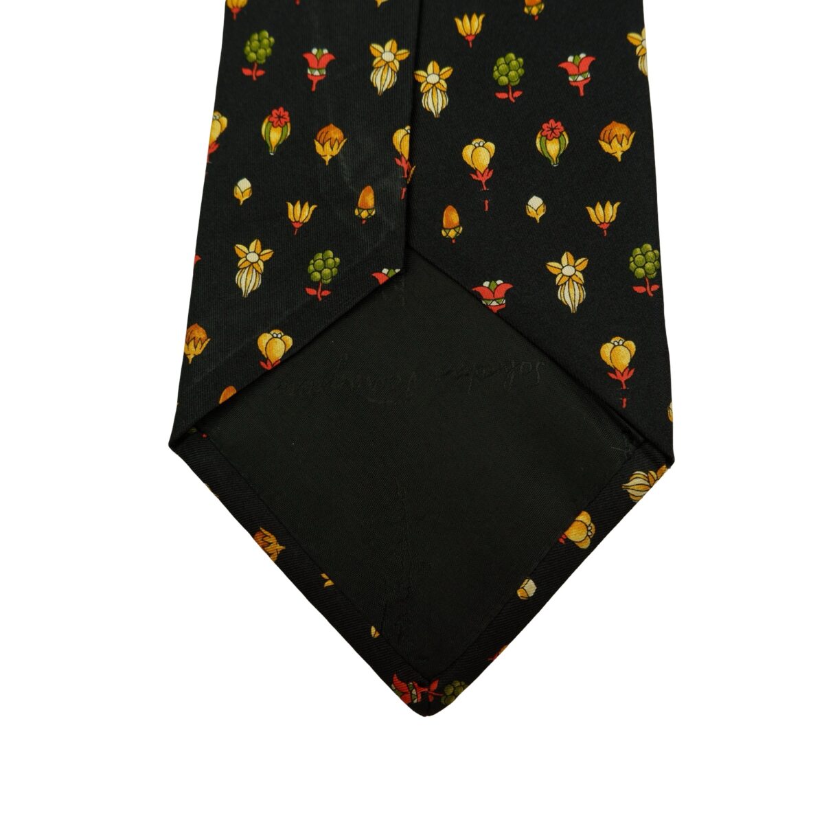 a16488 8 Salvatore Ferragamo Tie Silk Black Floral Pattern Italy (US Import Tax Included) มุมที่ 8