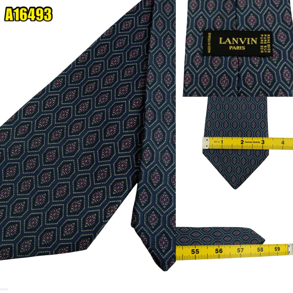 created by photogrid Lanvin Tie Silk Navy Geometric France (US Import Tax Included) มุมที่ 1