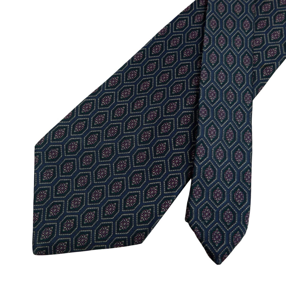 a16493 2 Lanvin Tie Silk Navy Geometric France (US Import Tax Included) มุมที่ 2
