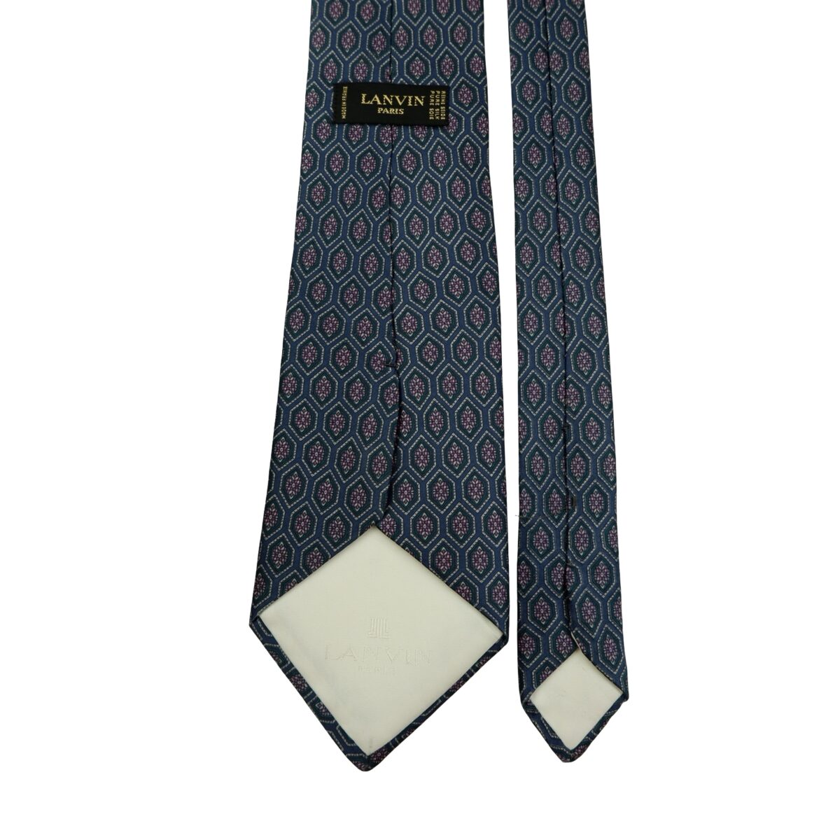 a16493 4 Lanvin Tie Silk Navy Geometric France (US Import Tax Included) มุมที่ 4