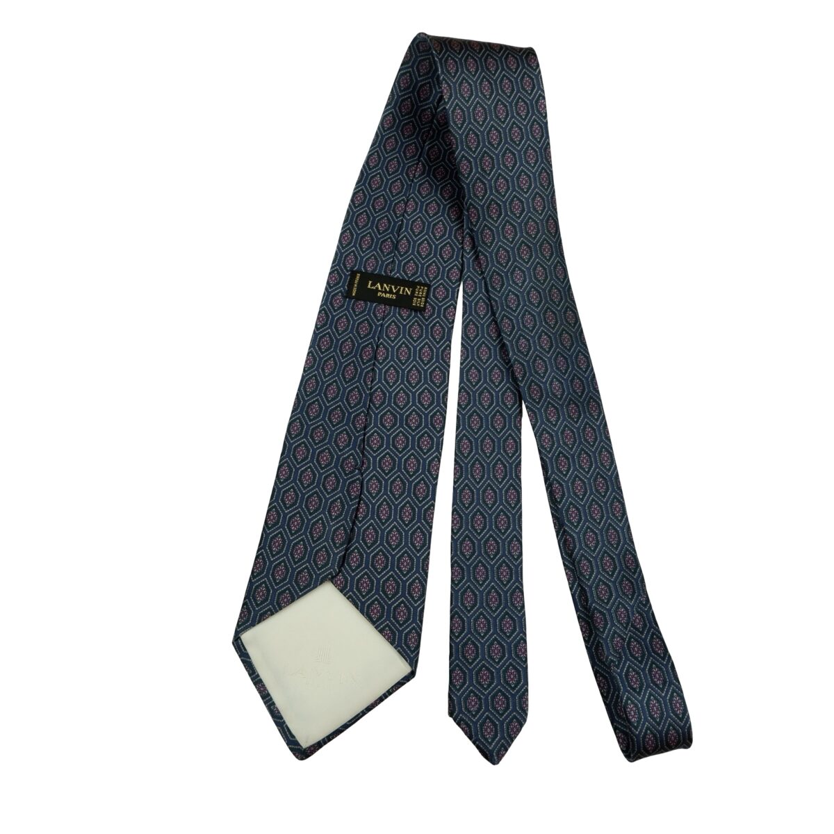 a16493 7 Lanvin Tie Silk Navy Geometric France (US Import Tax Included) มุมที่ 7