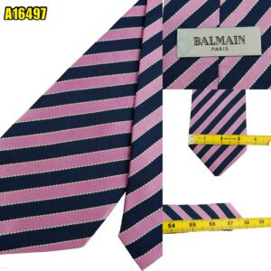 Balmain Tie Silk Pink Navy Stripe Korea (US Import Tax Included) มุมที่ 1