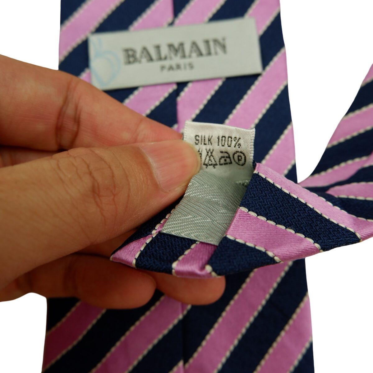 a16497 11 Balmain Tie Silk Pink Navy Stripe Korea (US Import Tax Included) มุมที่ 11