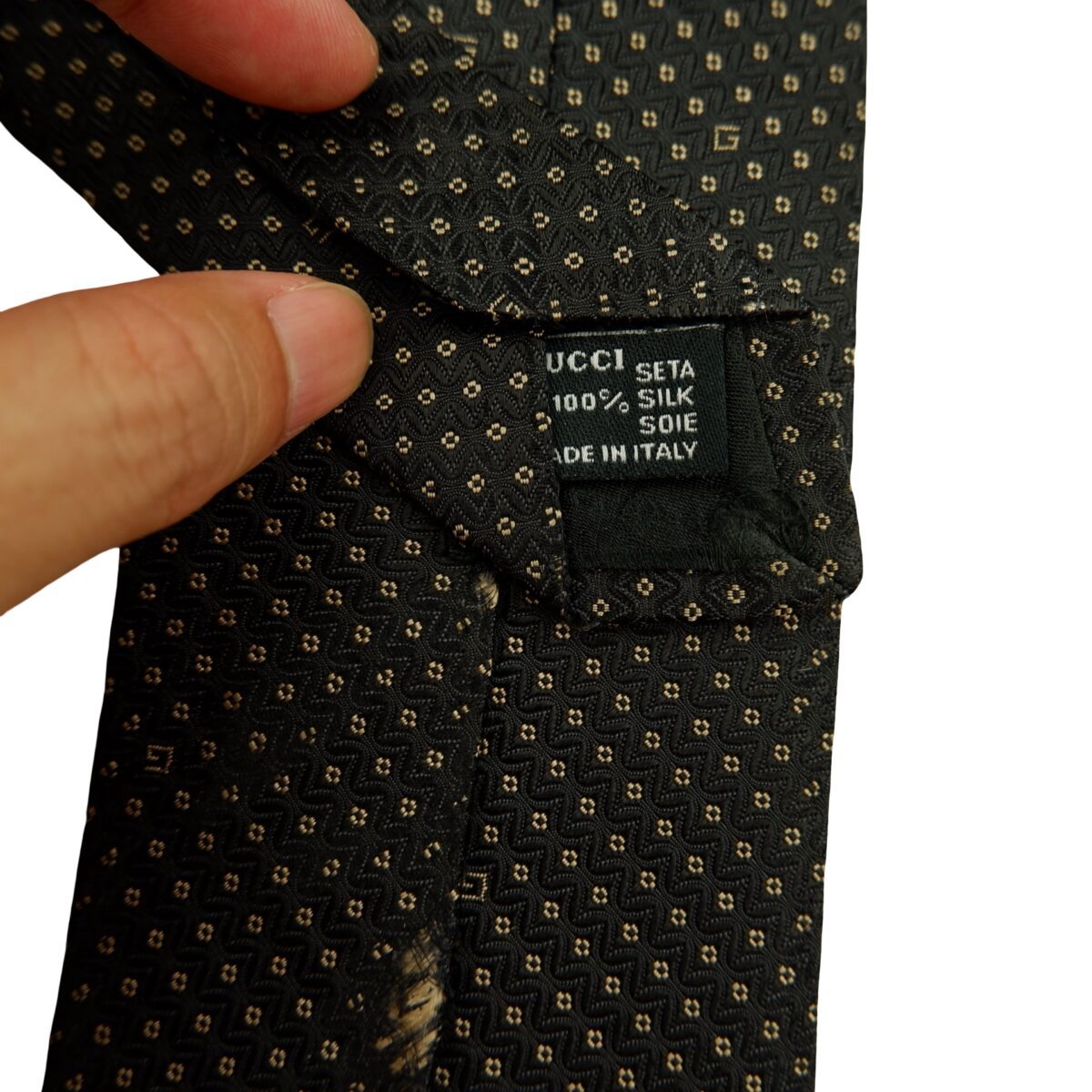 a16504 11 Gucci Tie Silk Black Dot Pattern Italy (US Import Tax Included) มุมที่ 11