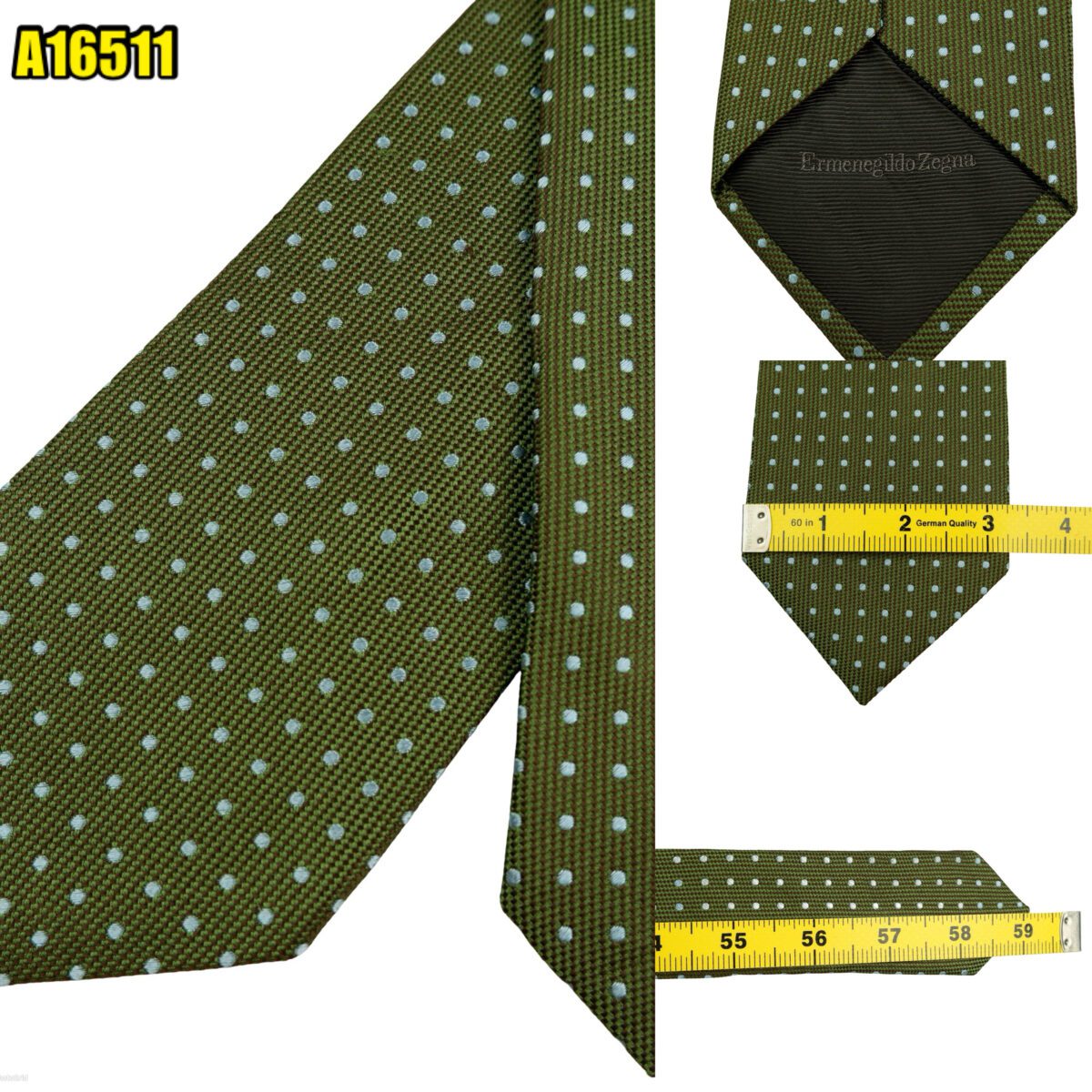 created by photogrid Ermenegildo Zegna Tie Silk Olive Green Dot Pattern Italy (US Import Tax Included) มุมที่ 1