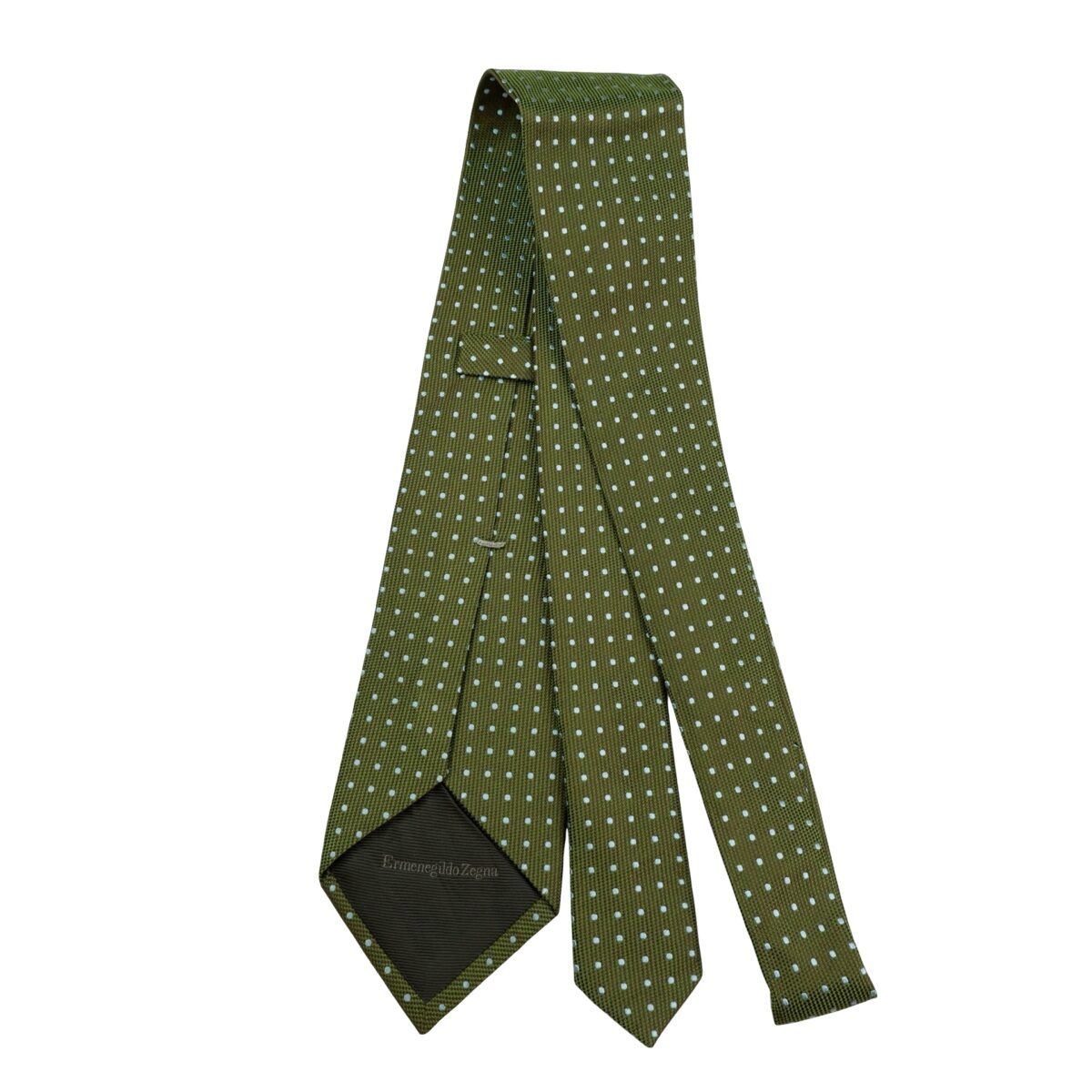 a16511 7 Ermenegildo Zegna Tie Silk Olive Green Dot Pattern Italy (US Import Tax Included) มุมที่ 7