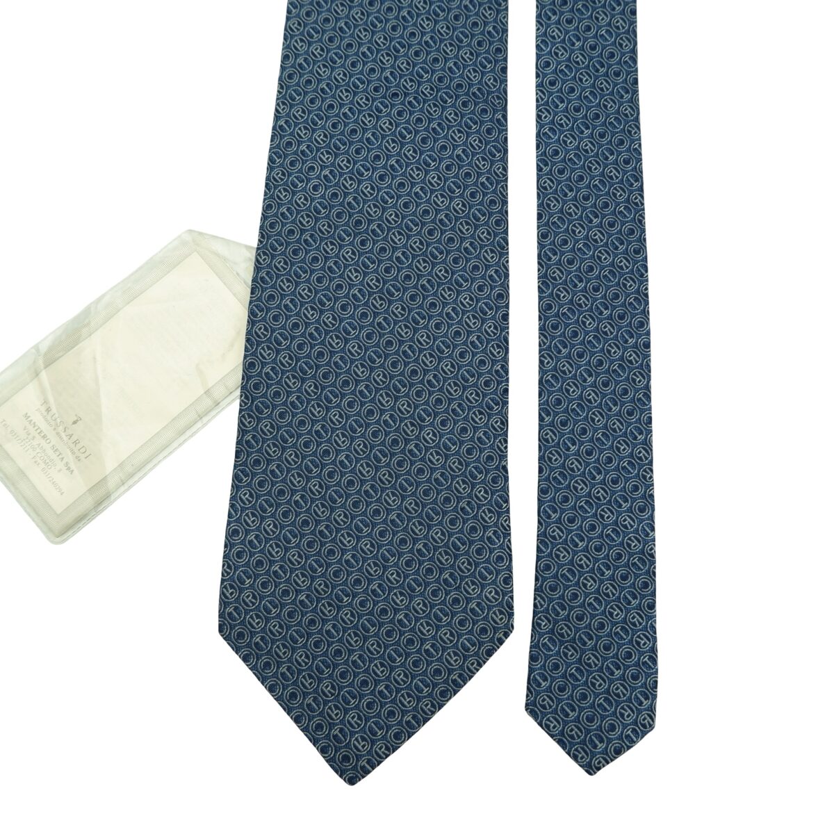 a16515 3 Trussardi Tie Silk Navy Monogram Italy (US Import Tax Included) มุมที่ 3