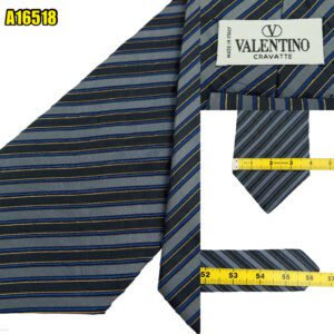 Valentino Tie Silk Navy Black Stripe Italy (US Import Tax Included) มุมที่ 1