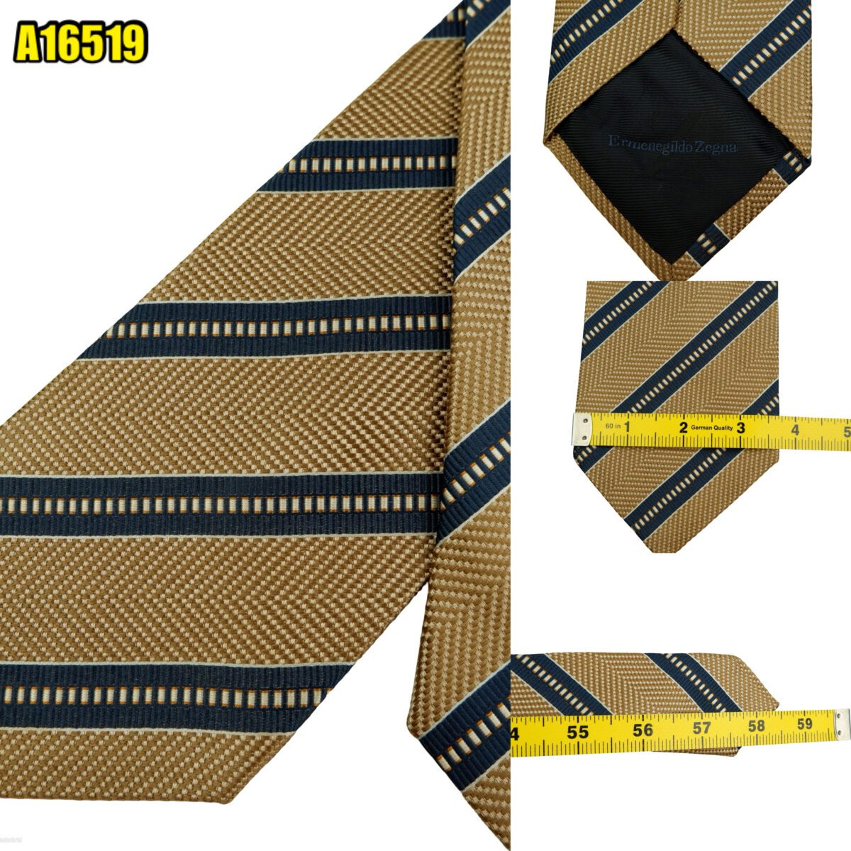 created by photogrid Ermenegildo Zegna Tie Silk Brown Navy Stripe Italy (US Import Tax Included) มุมที่ 1