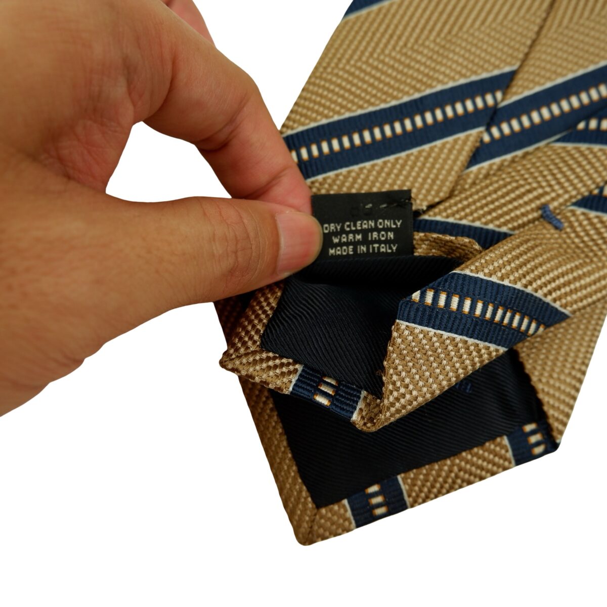 a16519 10 Ermenegildo Zegna Tie Silk Brown Navy Stripe Italy (US Import Tax Included) มุมที่ 10