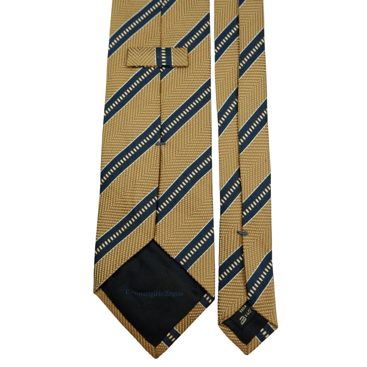 a16519 4 Ermenegildo Zegna Tie Silk Brown Navy Stripe Italy (US Import Tax Included) มุมที่ 4