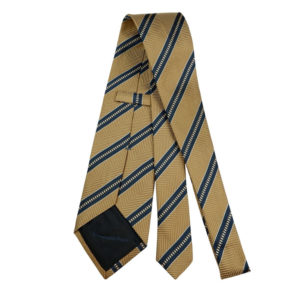 a16519 7 Ermenegildo Zegna Tie Silk Brown Navy Stripe Italy (US Import Tax Included) มุมที่ 7
