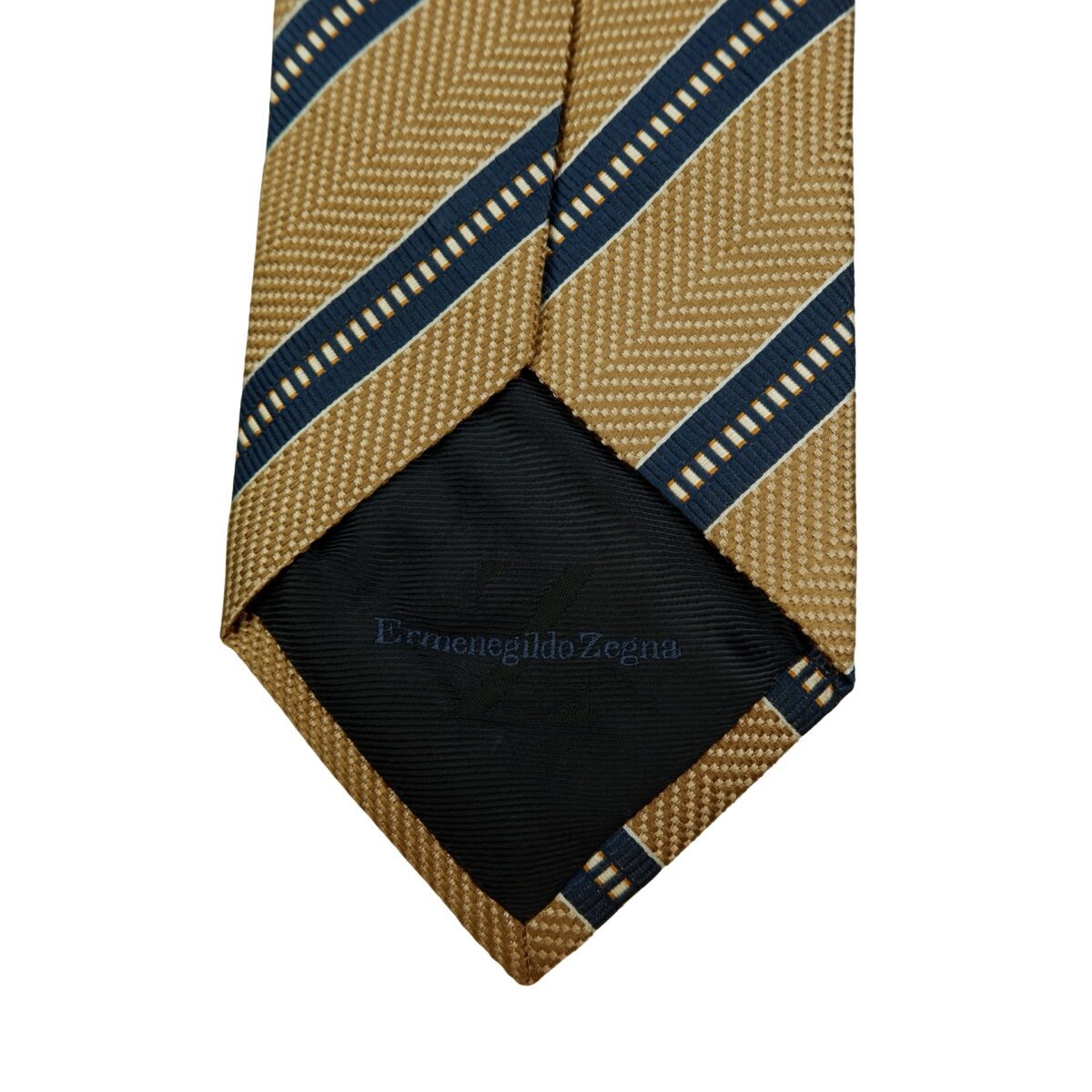 a16519 8 Ermenegildo Zegna Tie Silk Brown Navy Stripe Italy (US Import Tax Included) มุมที่ 8
