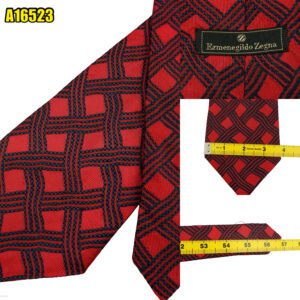 Ermenegildo Zegna Tie Silk Red Check Italy (US Import Tax Included) มุมที่ 1