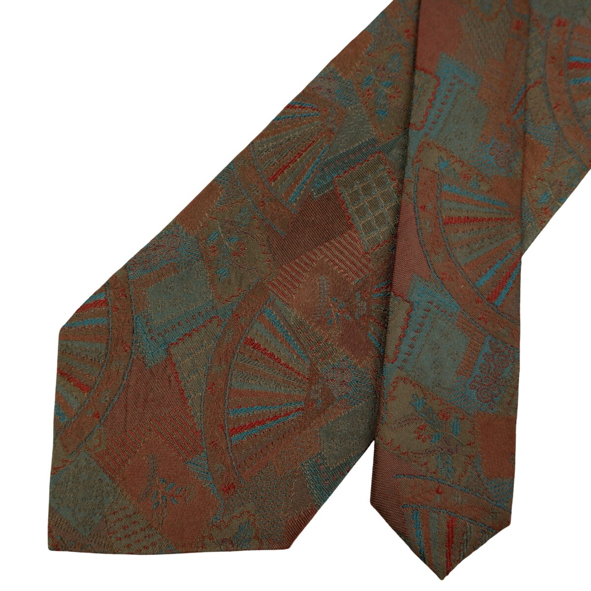 a16527 2 Gianni Versace Tie Silk Brown Abstract Pattern (US Import Tax Included) มุมที่ 2