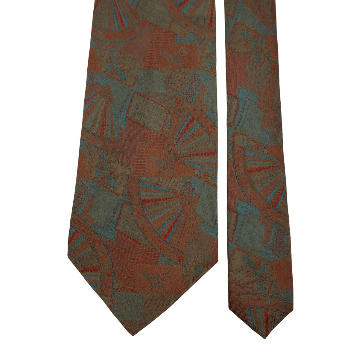a16527 3 Gianni Versace Tie Silk Brown Abstract Pattern (US Import Tax Included) มุมที่ 3