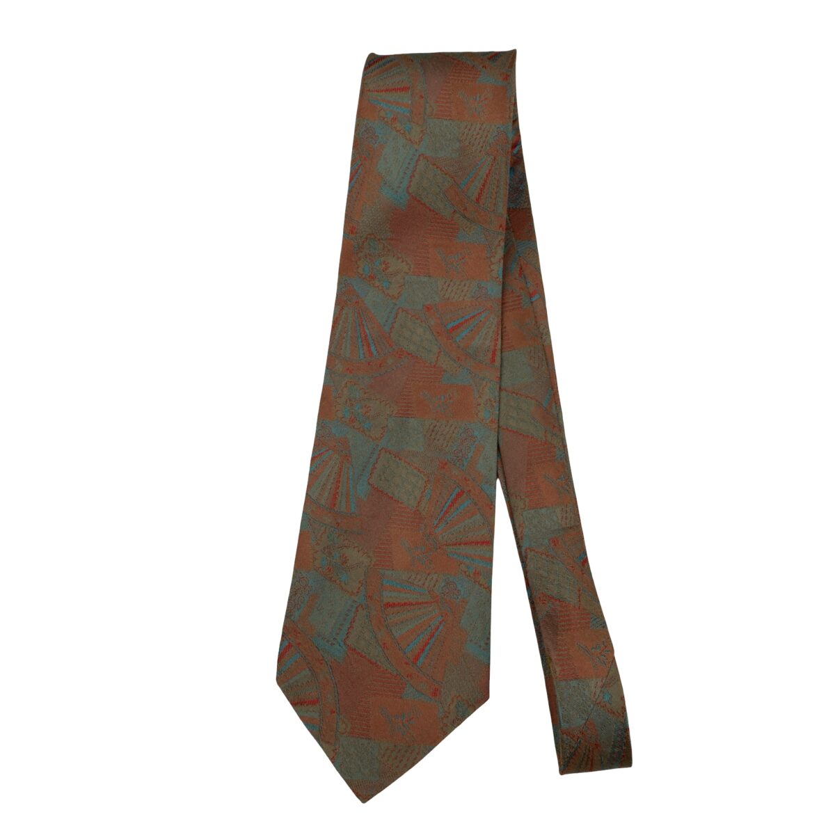a16527 5 Gianni Versace Tie Silk Brown Abstract Pattern (US Import Tax Included) มุมที่ 5