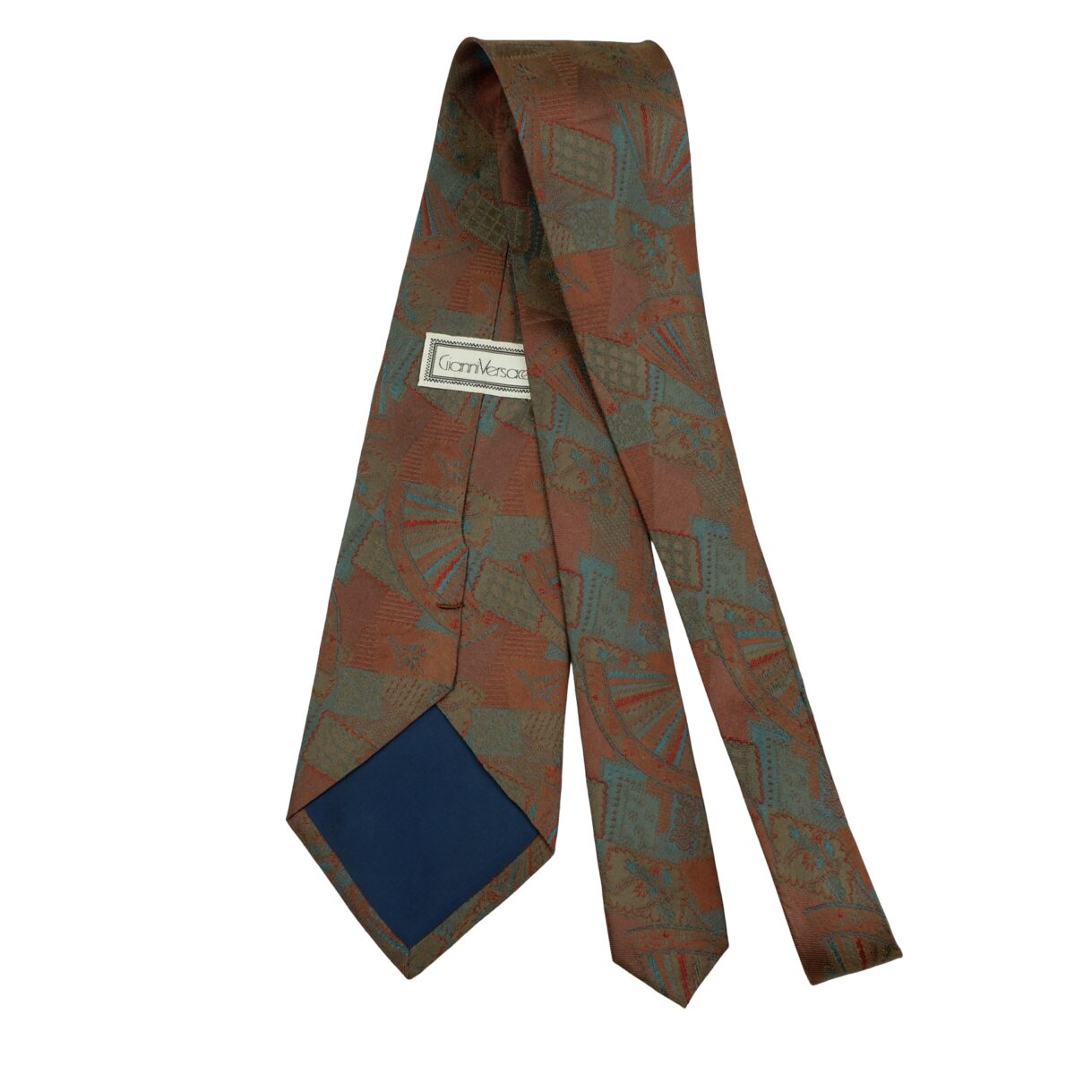 a16527 7 Gianni Versace Tie Silk Brown Abstract Pattern (US Import Tax Included) มุมที่ 7