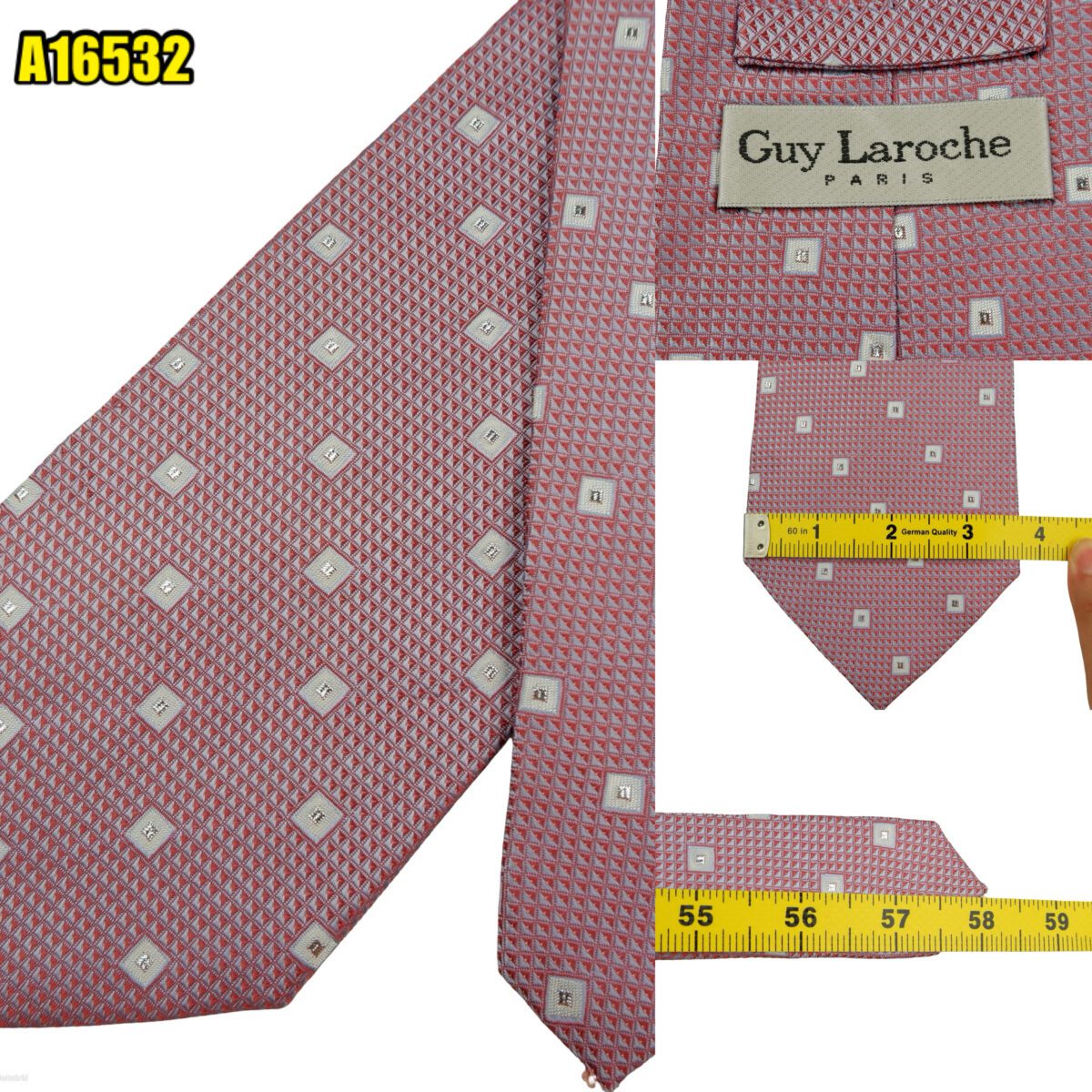 Guy Laroche Tie Silk Pink Geometric Korea (US Import Tax Included) | mesabb clothing Guy Laroche Tie Silk Pink Geometric Korea (US Import Tax Included) มุมที่ 1