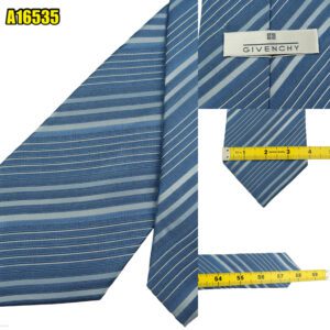 Givenchy Tie Wool Silk Light Blue Stripe  (US Import Tax Included) มุมที่ 1