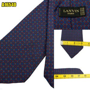 Lanvin Tie Silk Navy Geometric France (US Import Tax Included) มุมที่ 1