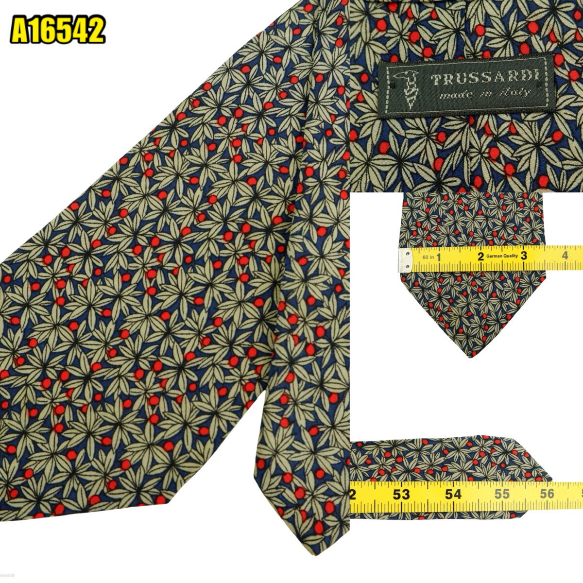 created by photogrid Trussardi Tie Silk Navy Leaf Pattern Italy (US Import Tax Included) มุมที่ 1