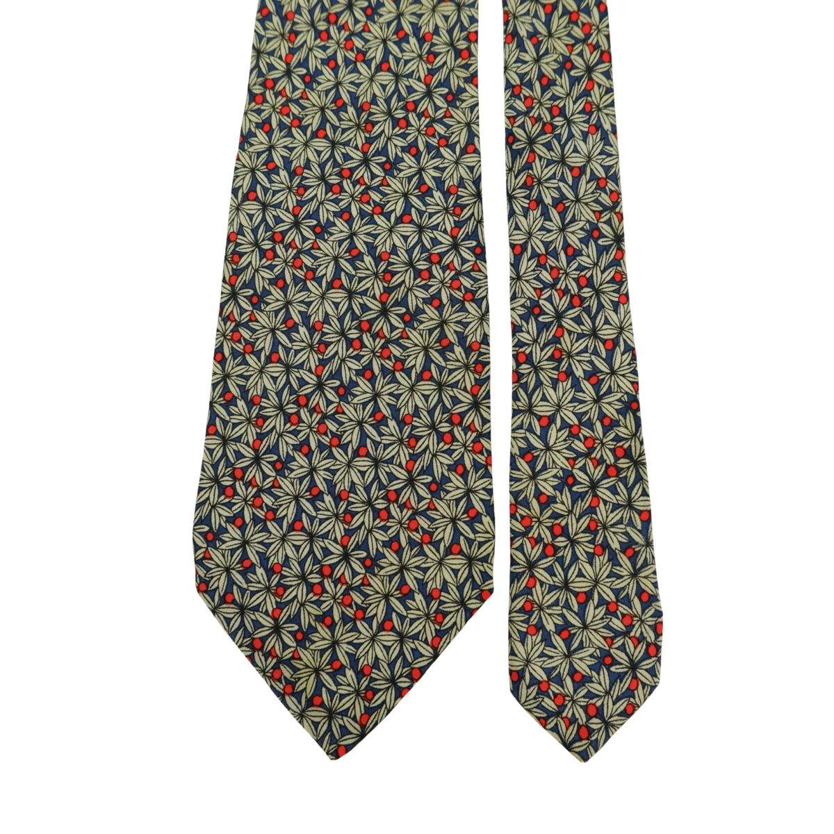 a16542 3 Trussardi Tie Silk Navy Leaf Pattern Italy (US Import Tax Included) มุมที่ 3